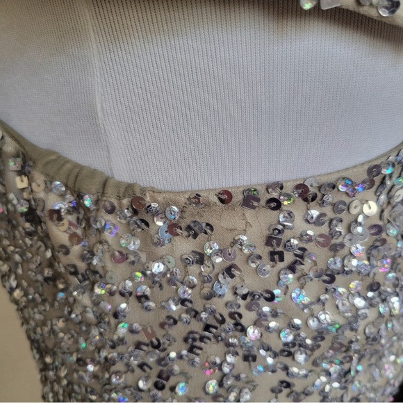 Scala Off the Shoulder Sequin Silver Silk Dress - Picture 10 of 12